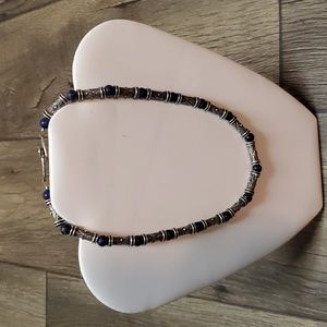 Navajo Silver Tubes with Lapis stones necklace. Sterling Silver Clasp. 17 "